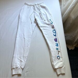 MOKUYOBI IS white cotton text print graphic knit jogger cropped sweat pants‎